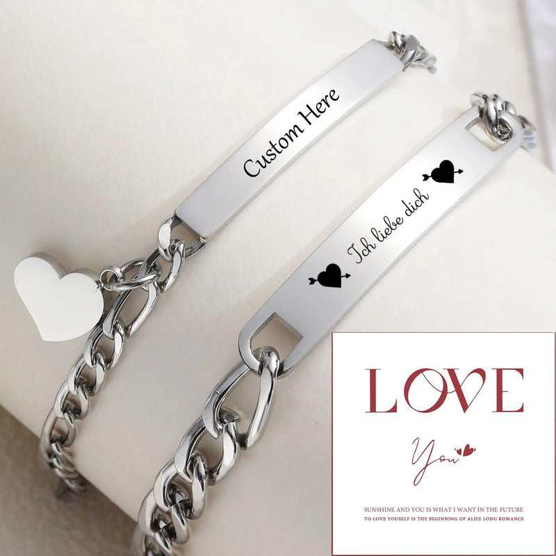 Vnox Custom Valentines Day Gift Jewelry for Couples, Love Promise Bracelets for Women Men, Heart Charm Figaro Chain Bracelets - Shopmix