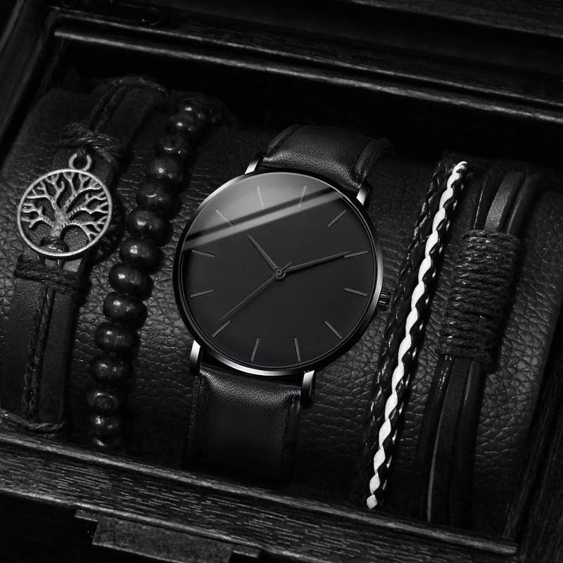 relógios masculinos elegante + pulseira de couro - Shopmix