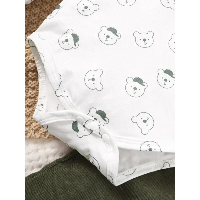 conjunto de roupas urso impressão bodysuit com verde - Shopmix