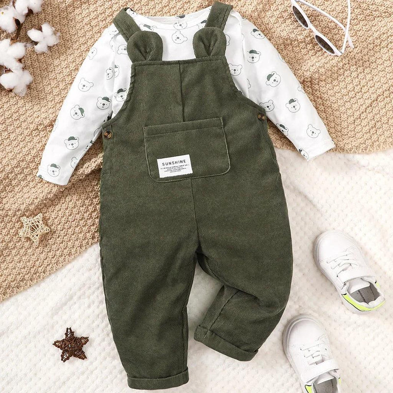 conjunto de roupas urso impressão bodysuit com verde - Shopmix