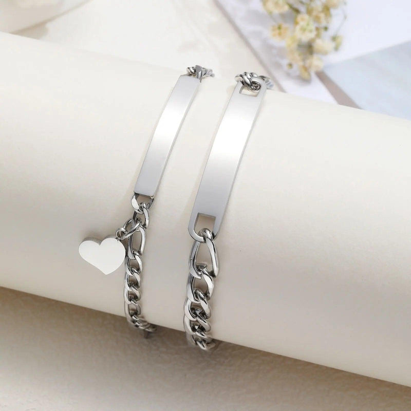 Vnox Custom Valentines Day Gift Jewelry for Couples, Love Promise Bracelets for Women Men, Heart Charm Figaro Chain Bracelets - Shopmix